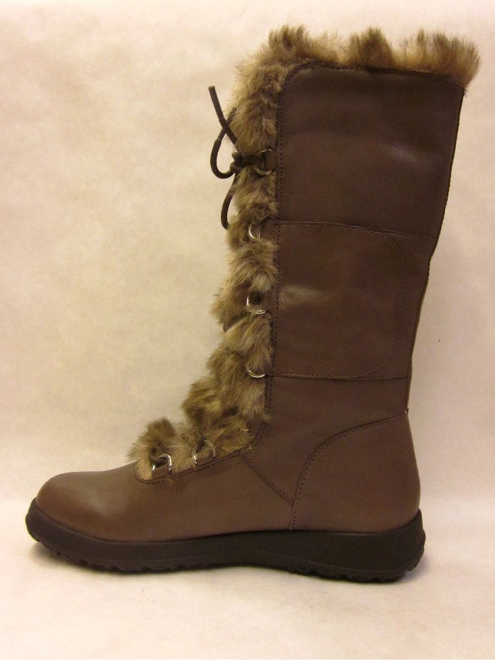 Michael Kors Brown Fur-Trim Lace-Up Women's Boot - Picture 3 of 4